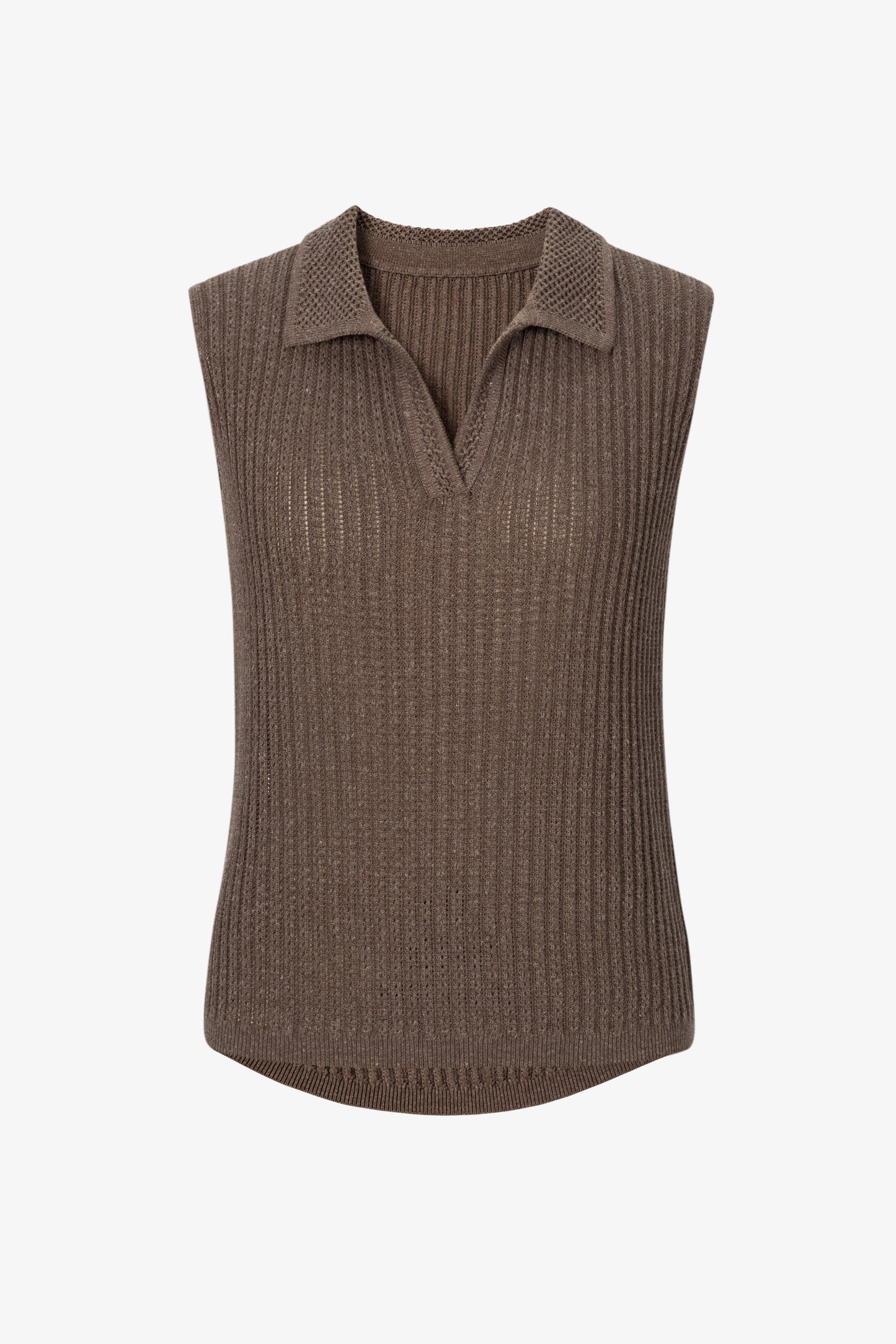 Ribbed-Knit Sleeveless Polo Top