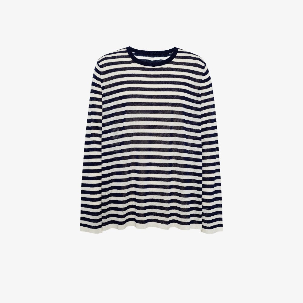 Striped Cotton-Acetate Crewneck Tee