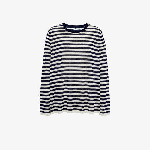 Load image 1 in gallery view. Striped Cotton-Acetate Crewneck Tee