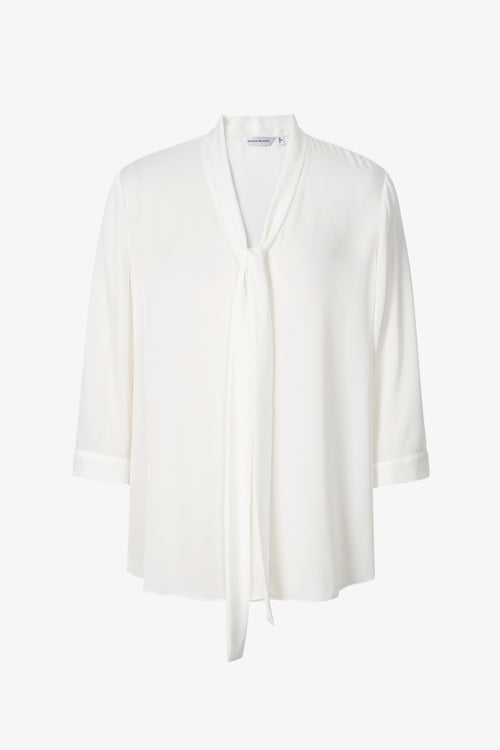 Load image 1 in gallery view. Refined Silk Tie-Neck Blouse