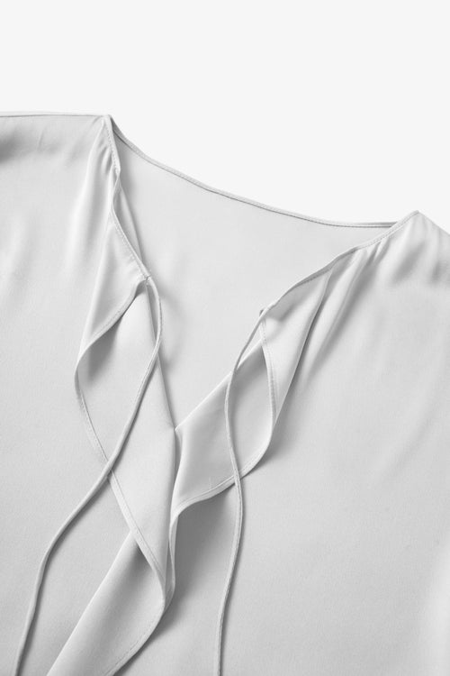 Load image 1 in gallery view. Ruffled Silk V-Neck Blouse