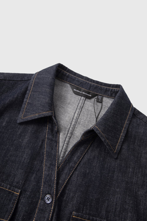 Load image 1 in gallery view. Structured Cotton-Linen Denim Sleeveless Dress