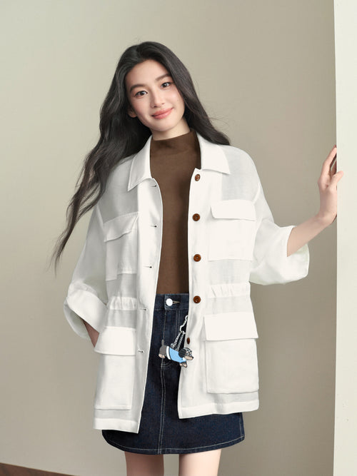 Load image 1 in gallery view. Lyocell Drop-Shoulder Collared Top