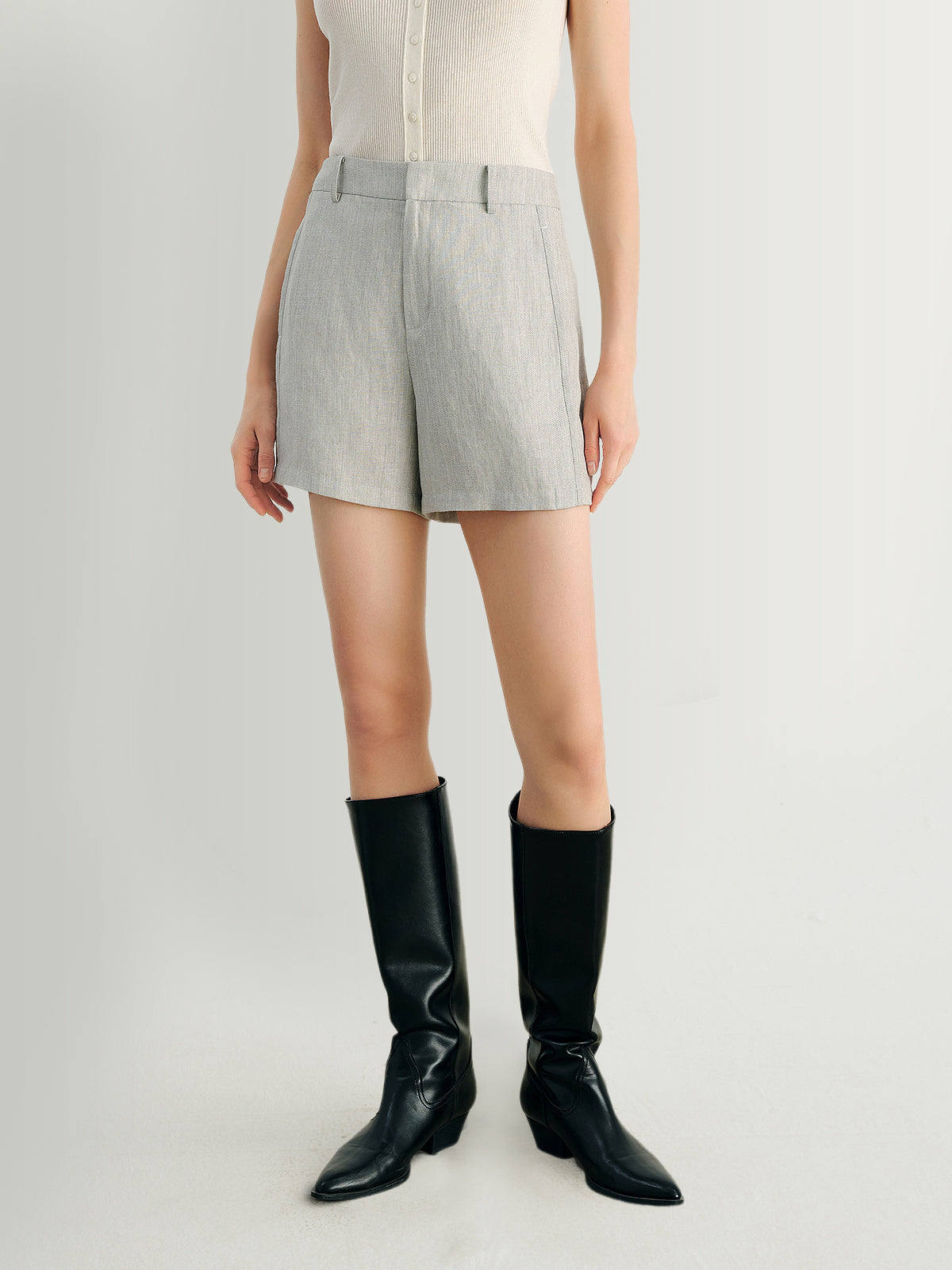 Light Blue Linen-Blend  Shorts