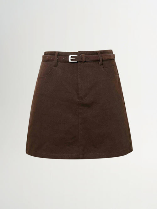 Load image 1 in gallery view. Straight Cotton Skirt with Belt