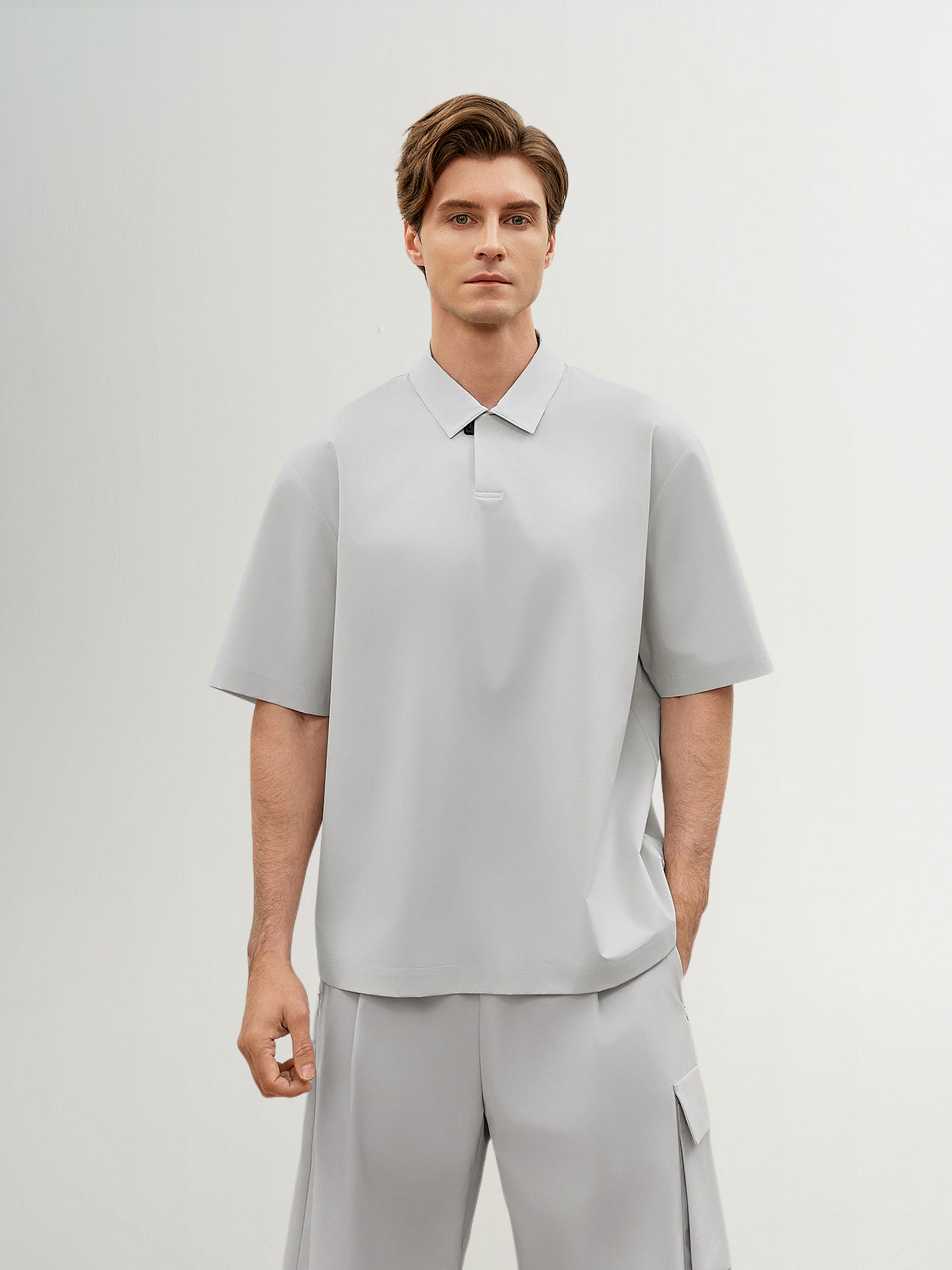 Light Gray Structured Short-Sleeve Polo