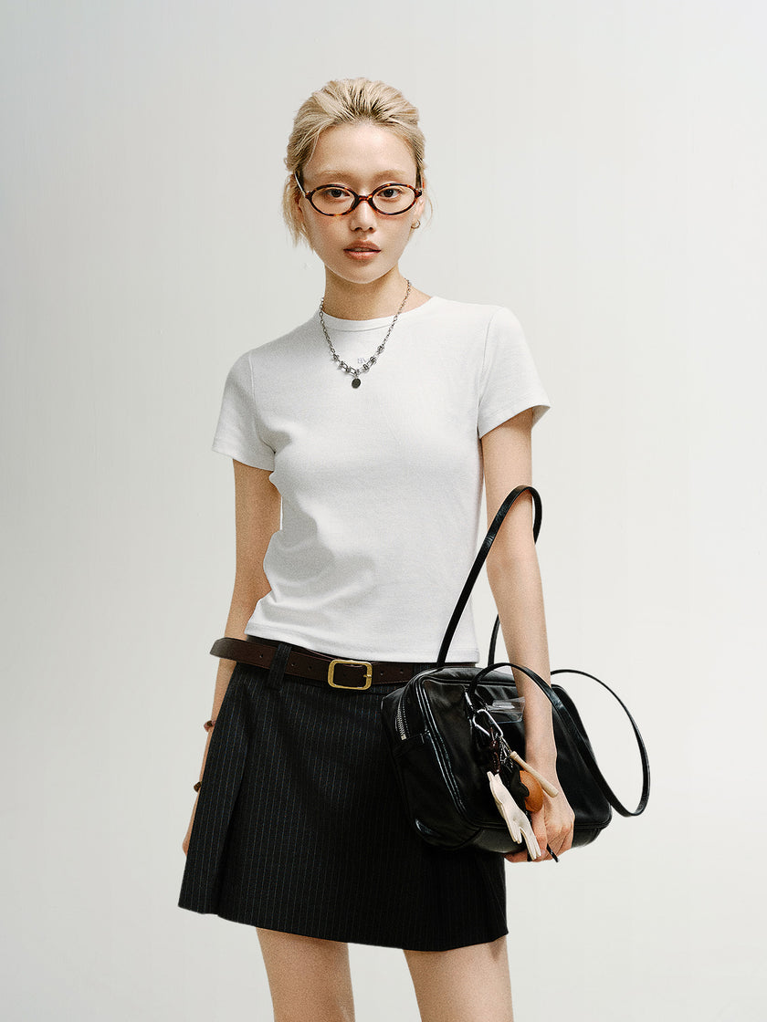 Fitted Round-Neck Short-Sleeve T-Shirt