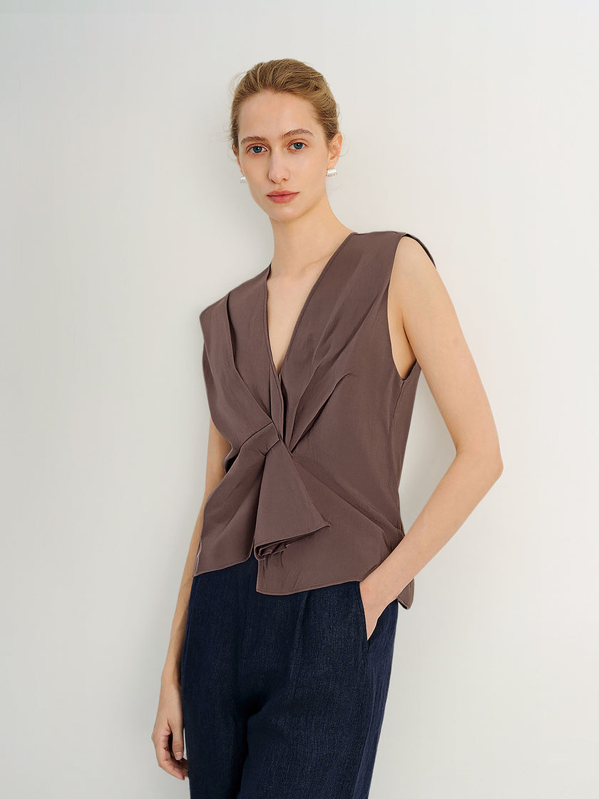 V-Neck Knotted Sleeveless Top Vest