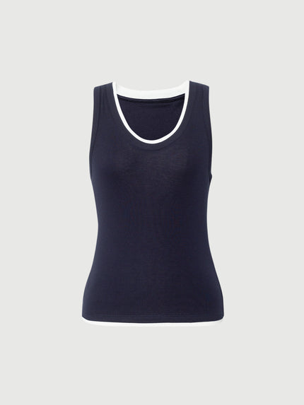 Women's Navy Round Neck Sleeveless Vest Top 5F6801391X