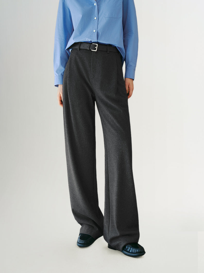 Wool Blend Straight-Leg Pants
