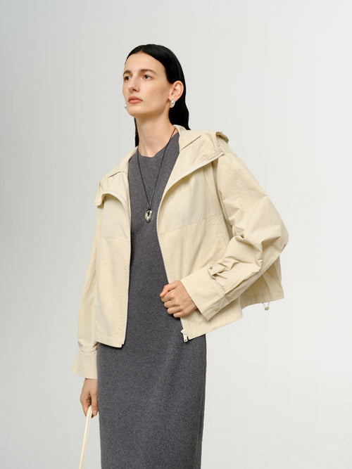 Load image 1 in gallery view. Zip Down Cotton Hooded Jacket