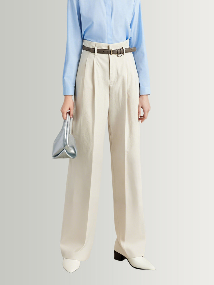 White Lyocell Front-Pleat Trousers  Pants