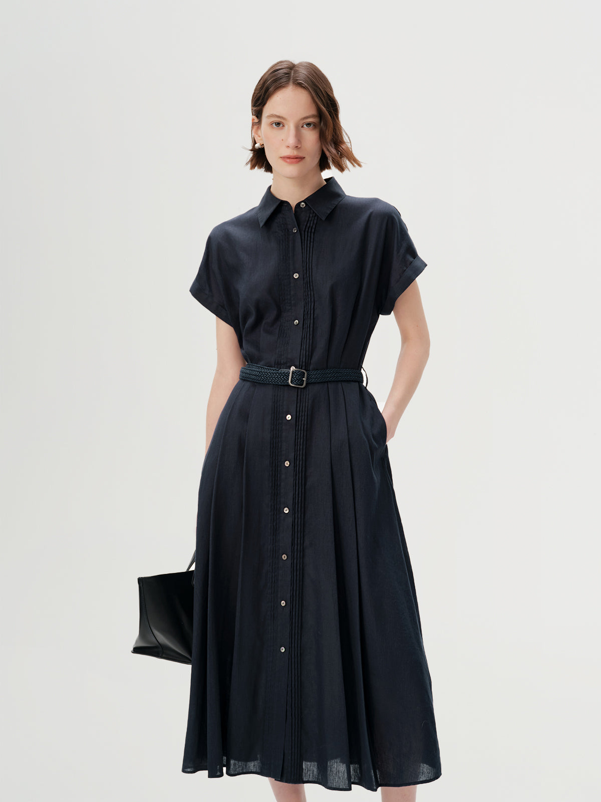 Collared Raglan Sleeve Midi Dress with Belt