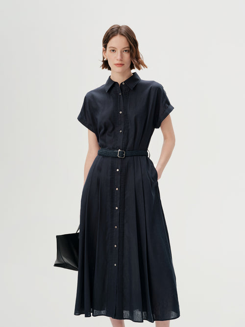 Load image 1 in gallery view. Collared Raglan Sleeve Midi Dress with Belt