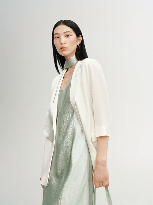 Load image 1 in gallery view. Quarter Sleeves Silk Blazer