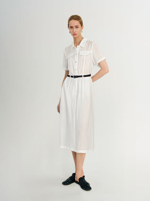 Load image 1 in gallery view. White Lyocell Shirt-Dress with Belt  Dress