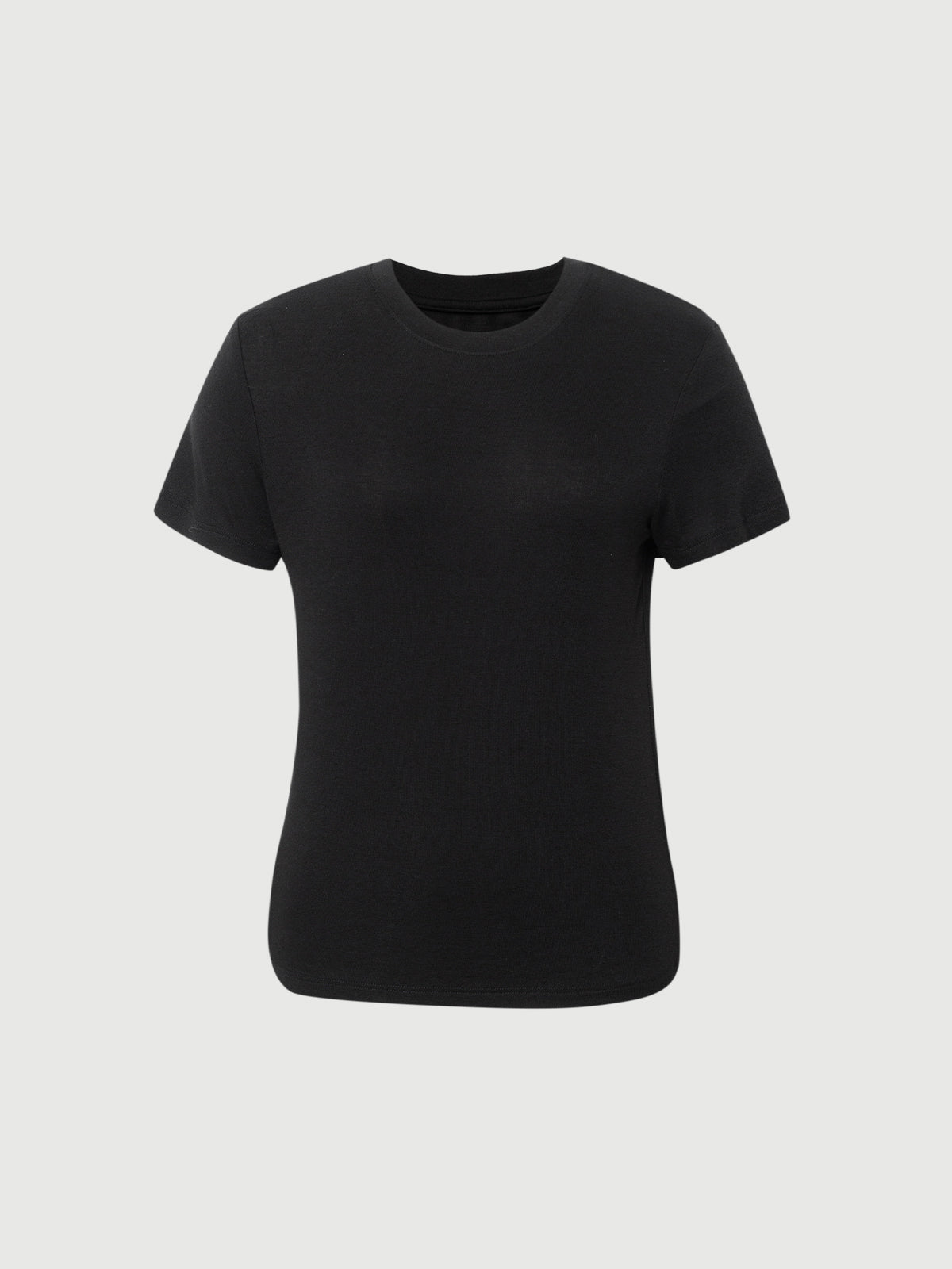 Women's Black Round Neck Short Sleeves T-Shirt 5G4100011X