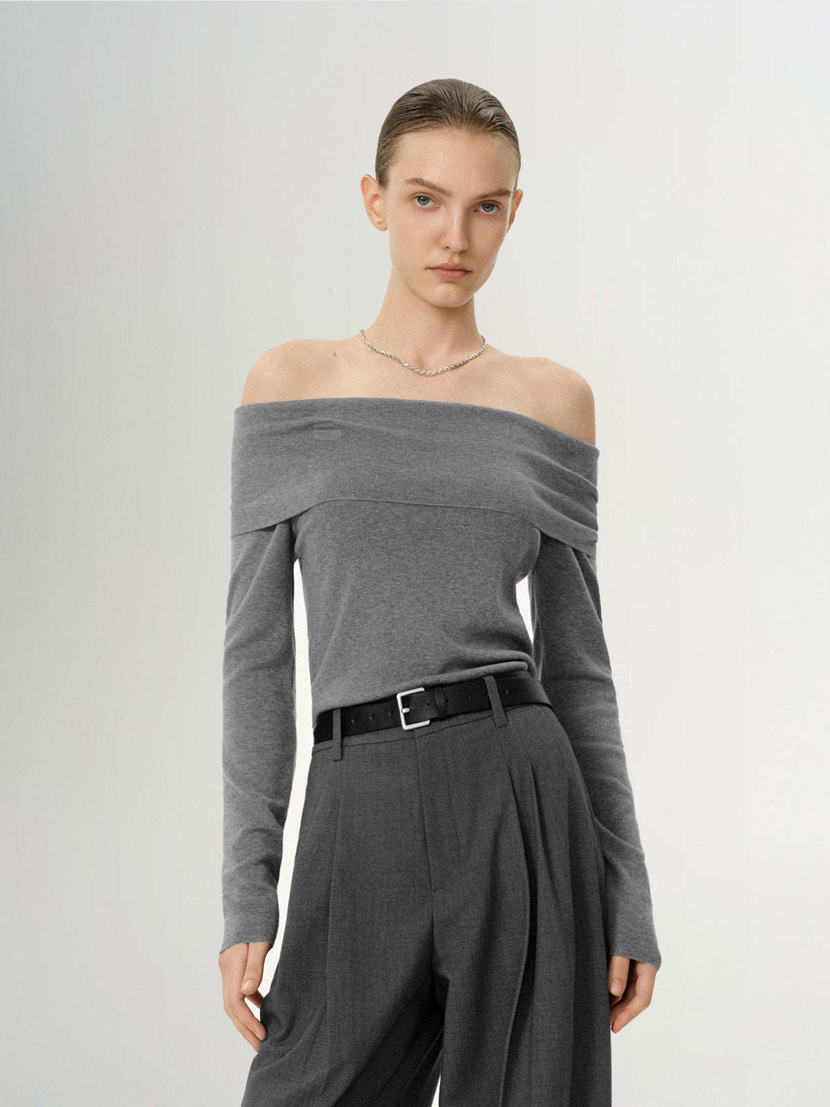 One-Shoulder Cooling Acetate Knit Top