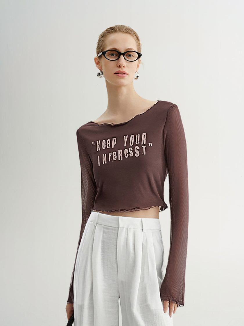 Mesh Cropped Long-Sleeve Top