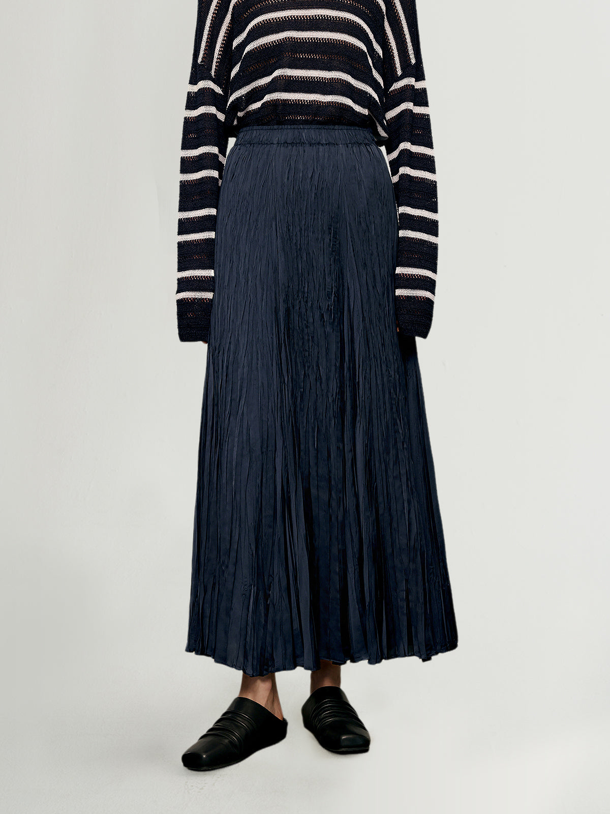 Deep Blue Crinkled Maxi Skirt