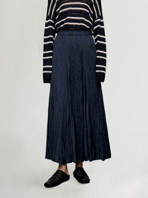 Load image 1 in gallery view. Deep Blue Crinkled Maxi Skirt