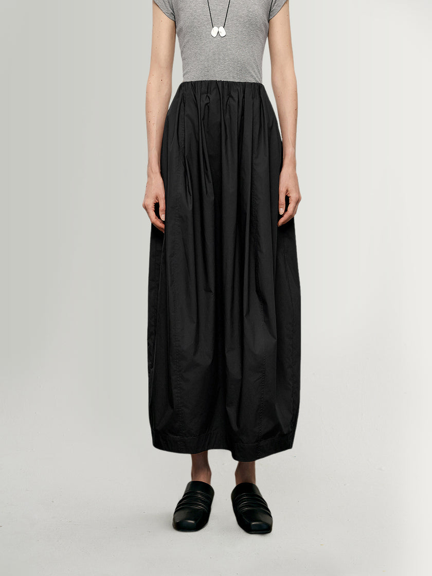 High-Waist Black Cotton Skirt