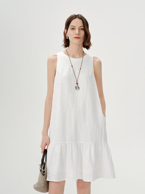 Load image 1 in gallery view. Crew Neck Sleeveless Relaxed Dress with Necklace