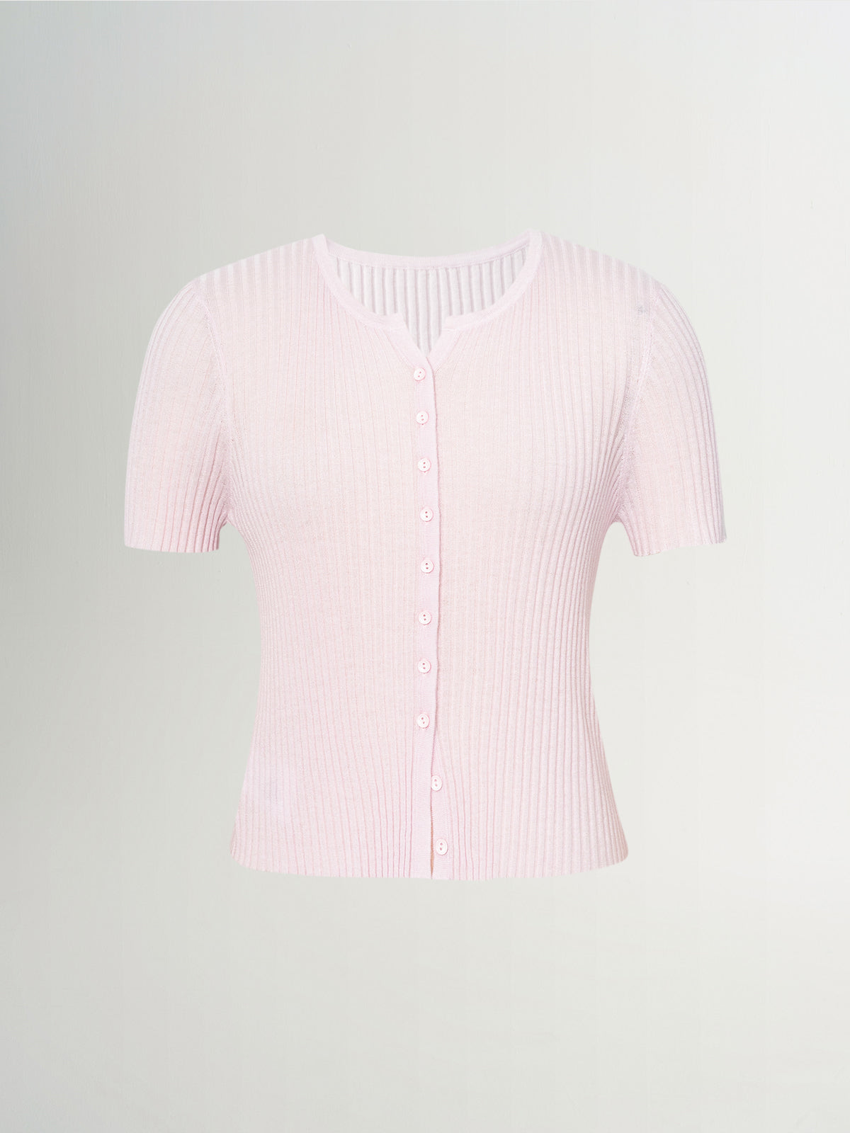 Micro Split-Neck Short-Sleeve Knit Top