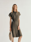 Short Sleeves Tie Belt Dress