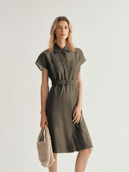 Short Sleeves Tie Belt Dress