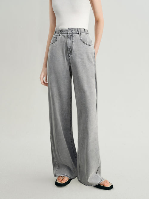 Load image 1 in gallery view. Gray Wide-Leg Jeans Pants
