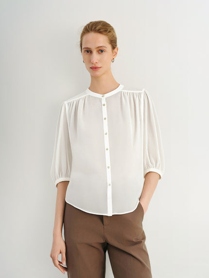 Cotton V-Neck 3/4 Sleeve Blouse