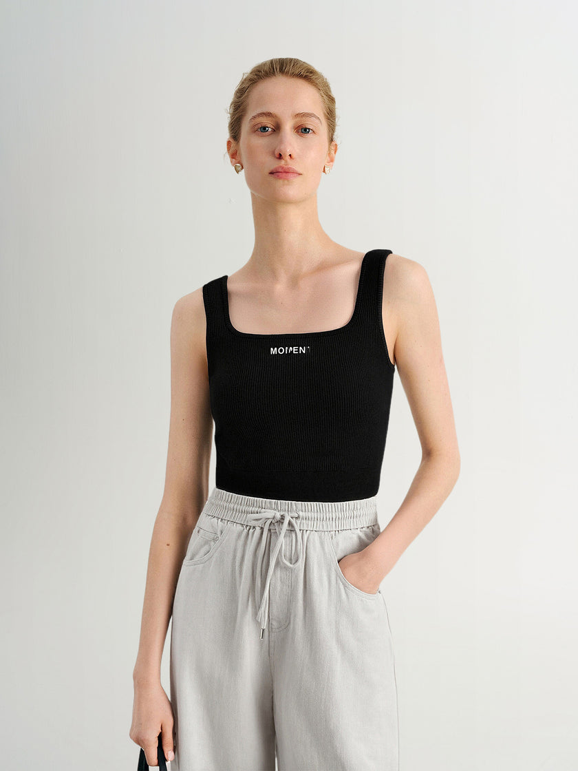 Black Square-Neck Sleeveless Tank