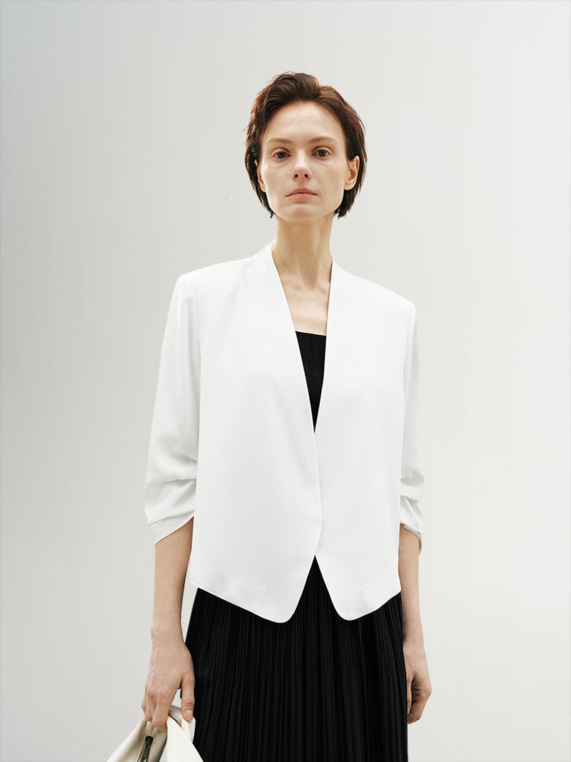 V Neck Acetate Short Jacket