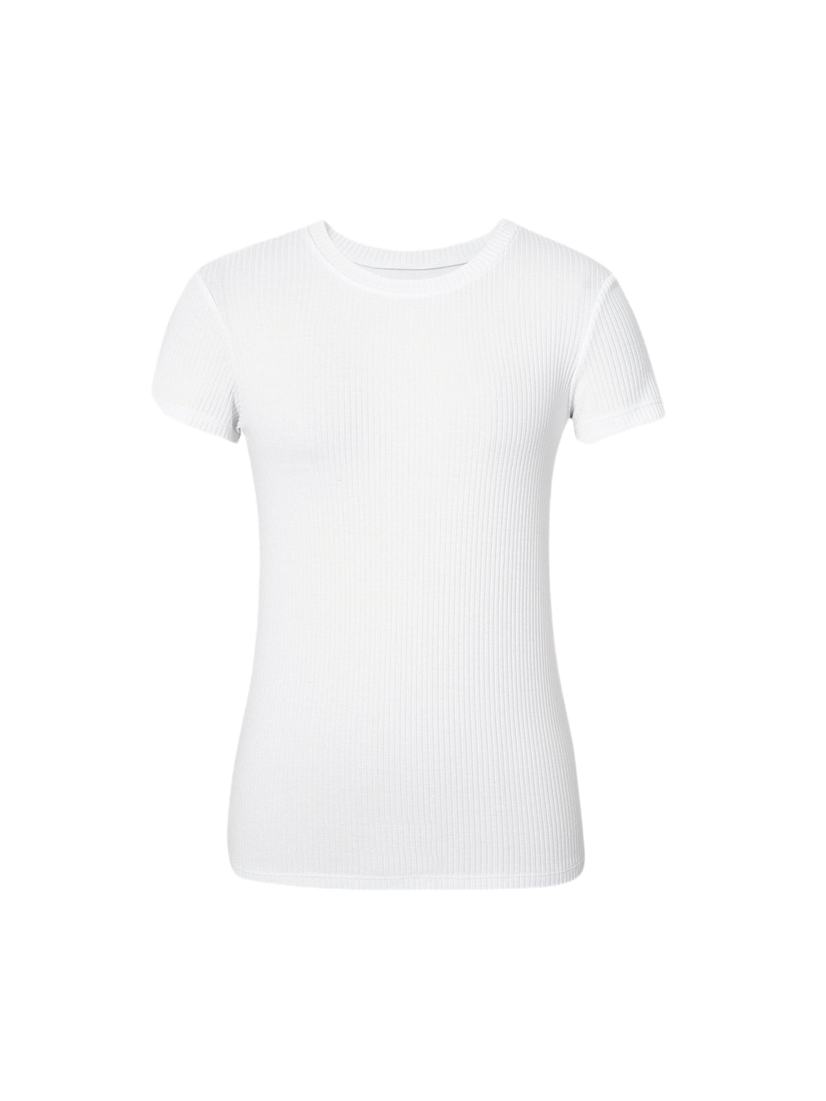 Women's Plain White Round Neck Cotton Knit Casual Yoga T-Shirt 5F8100992U