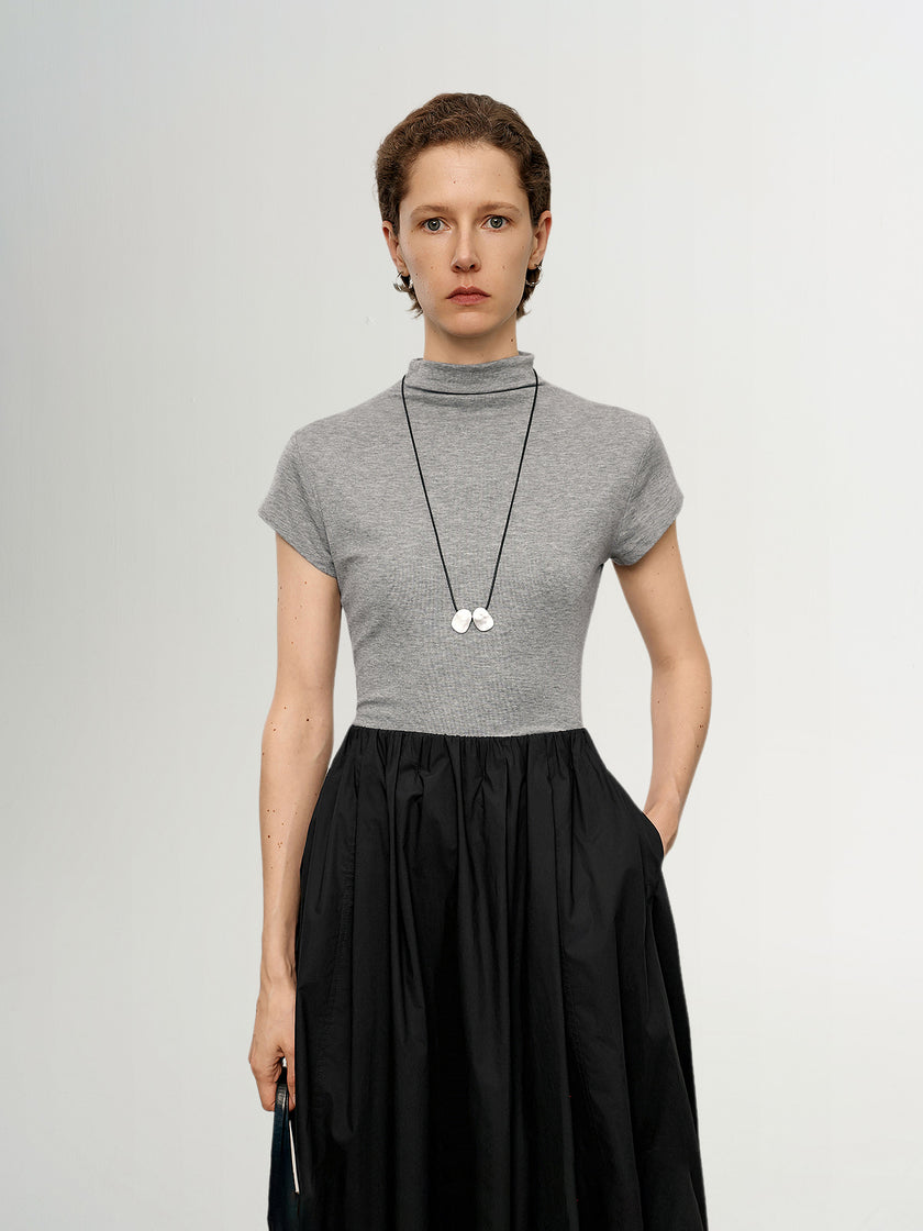 Lyocell Mock Neck Short Sleeve Top