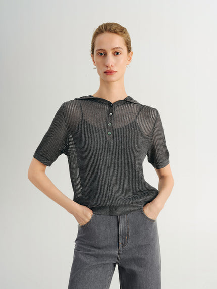 Tiny Sequined Sheer Striped Hoodie  Knitwear
