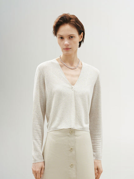 Linen V Neck Short Knit Cardigan