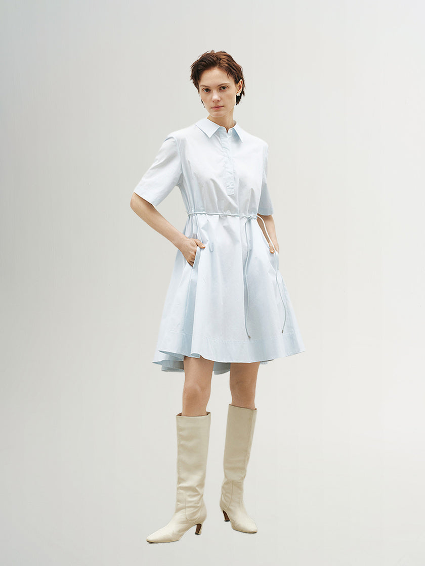 Half Sleeves 100% Cotton Shirt Collar Dress