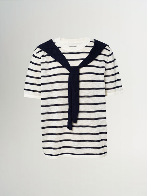 Load image 1 in gallery view. Striped Short-Sleeve Casual Knit Top