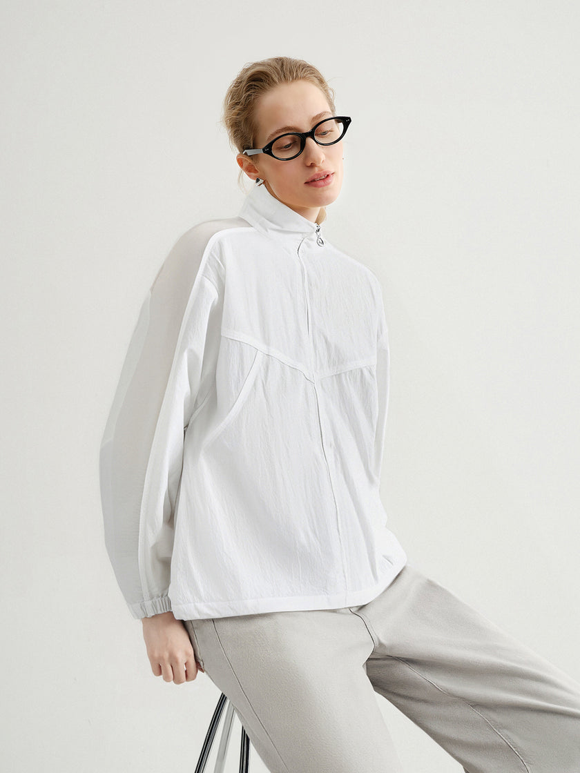 White Sheer Stand-Collar Jacket