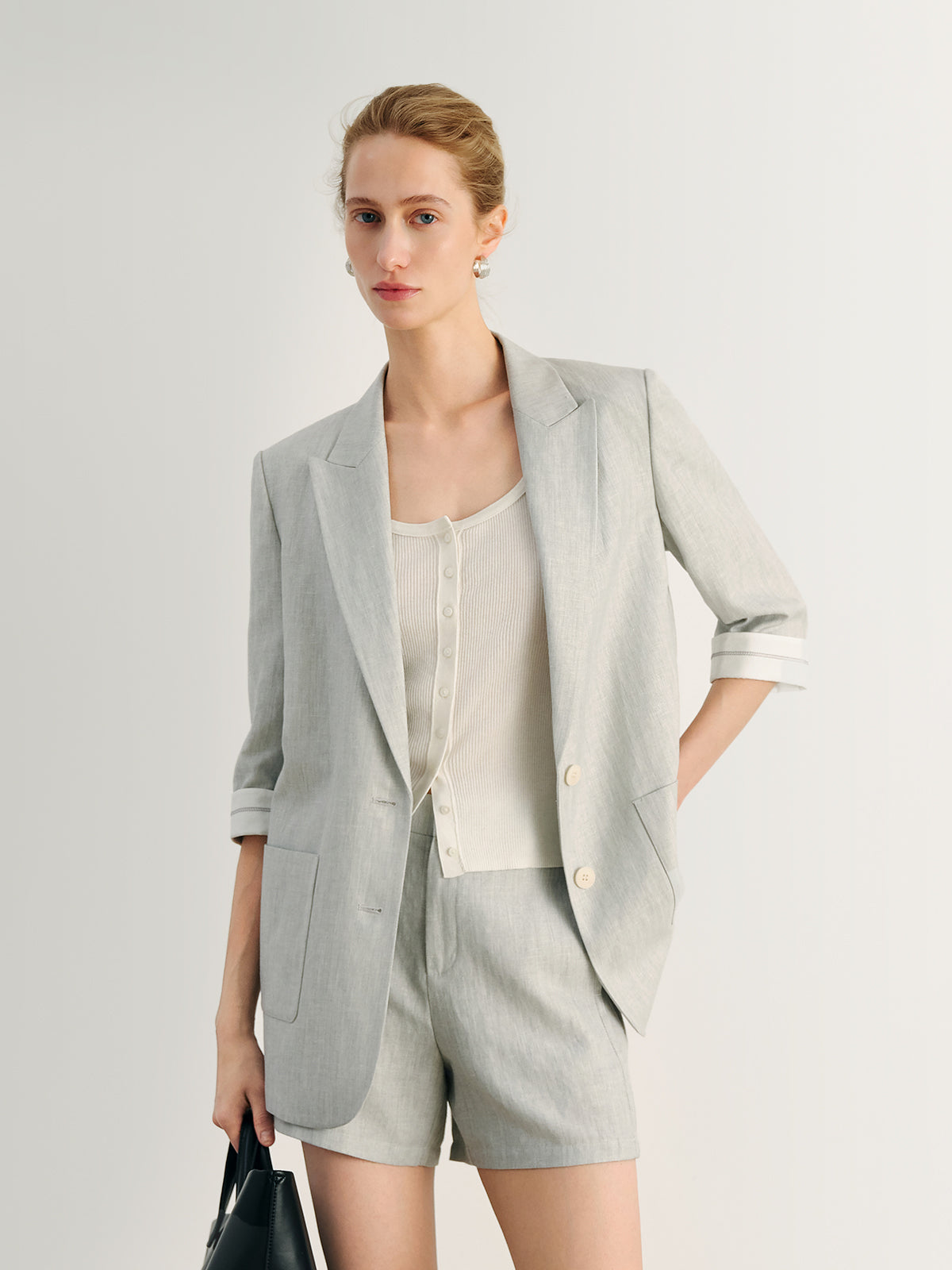 Linen-Blend Peak-Lapel Blazer