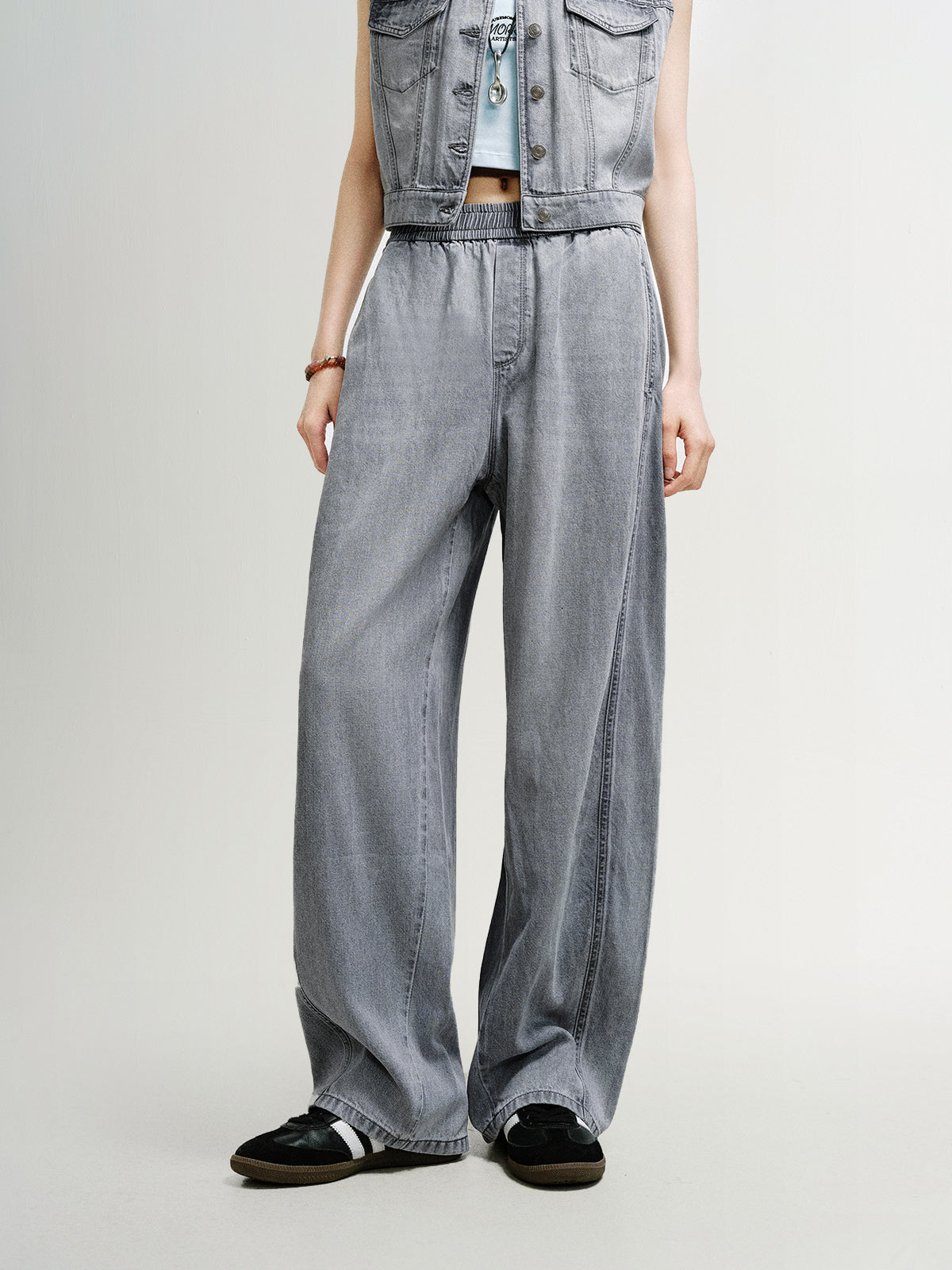 Lyocell-Cotton Barrel-Leg Denim Pants