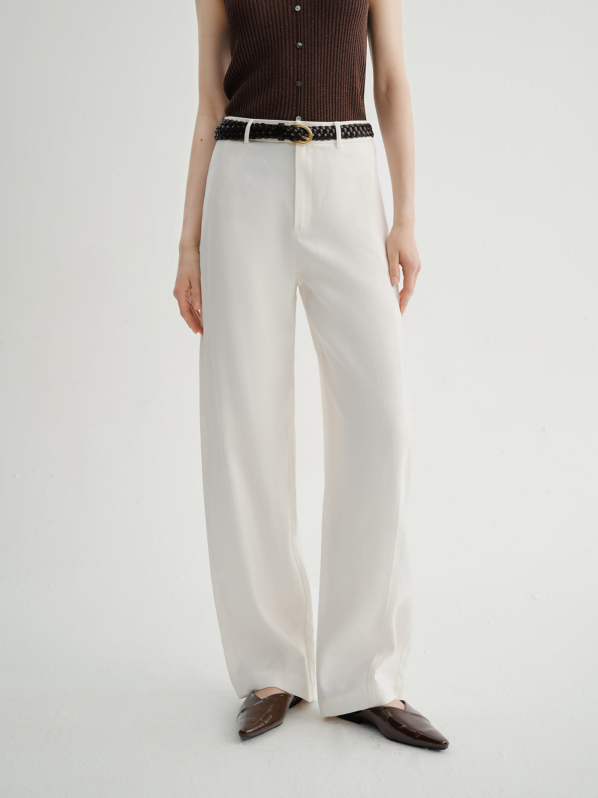 Linen-Blend Slight Barrel Pants