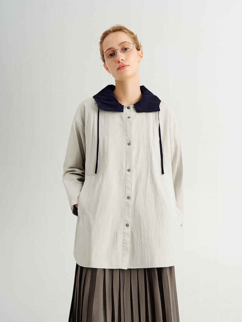 Hooded Drop-Shoulder Mid-Length Jacket