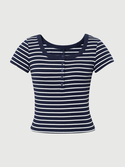 Stripe Round Neck Cotton T-Shirt