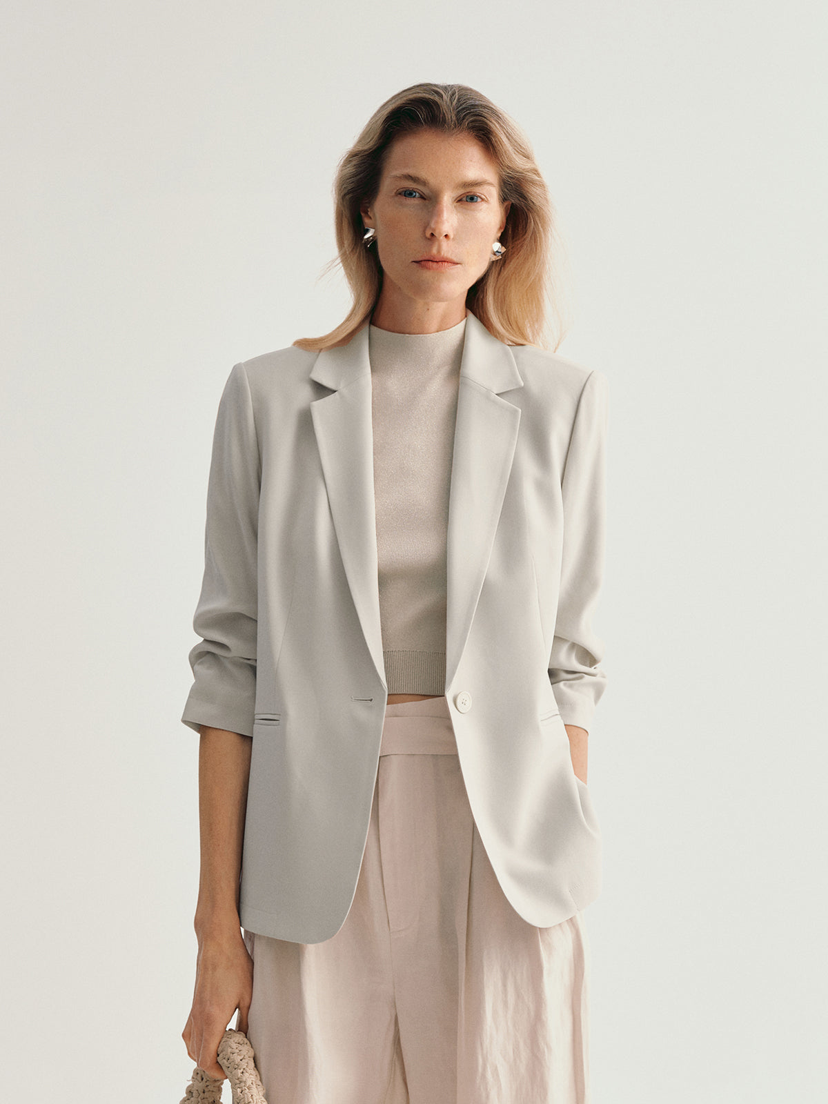 Ruched-Sleeve Blazer