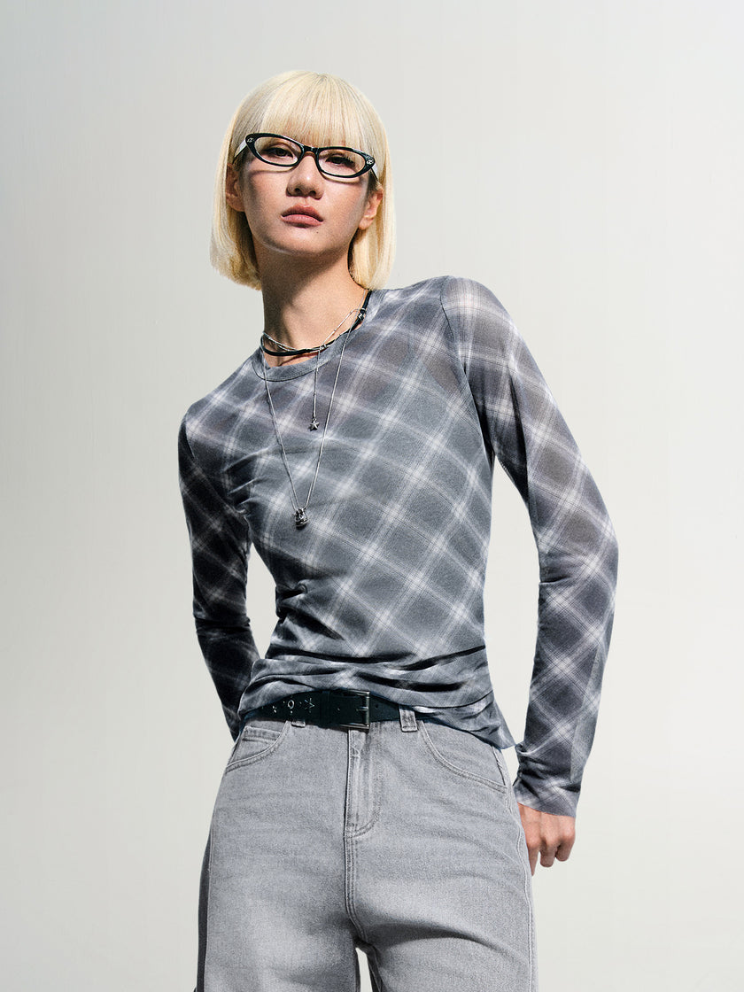 Checked Long-Sleeve Top