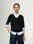 V-Neck Knit Sweater Shirt – Two-in-One Design