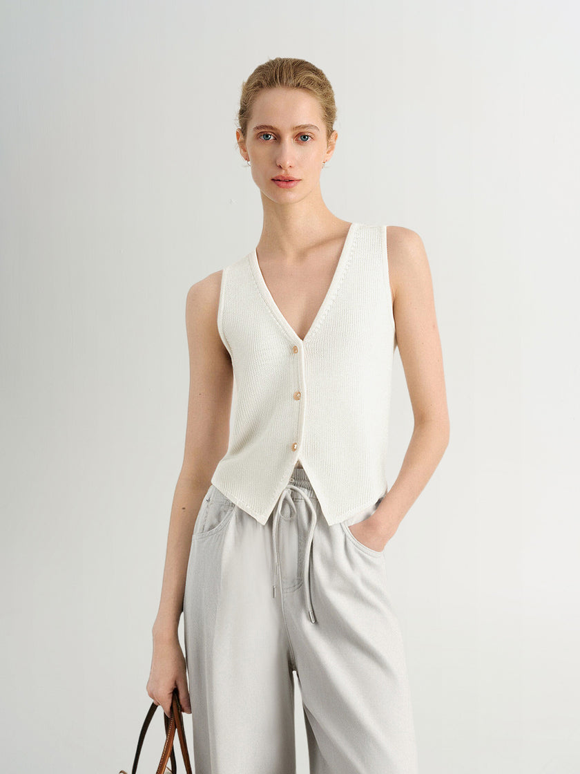 Pure Cotton V-Neck Sleeveless Vest